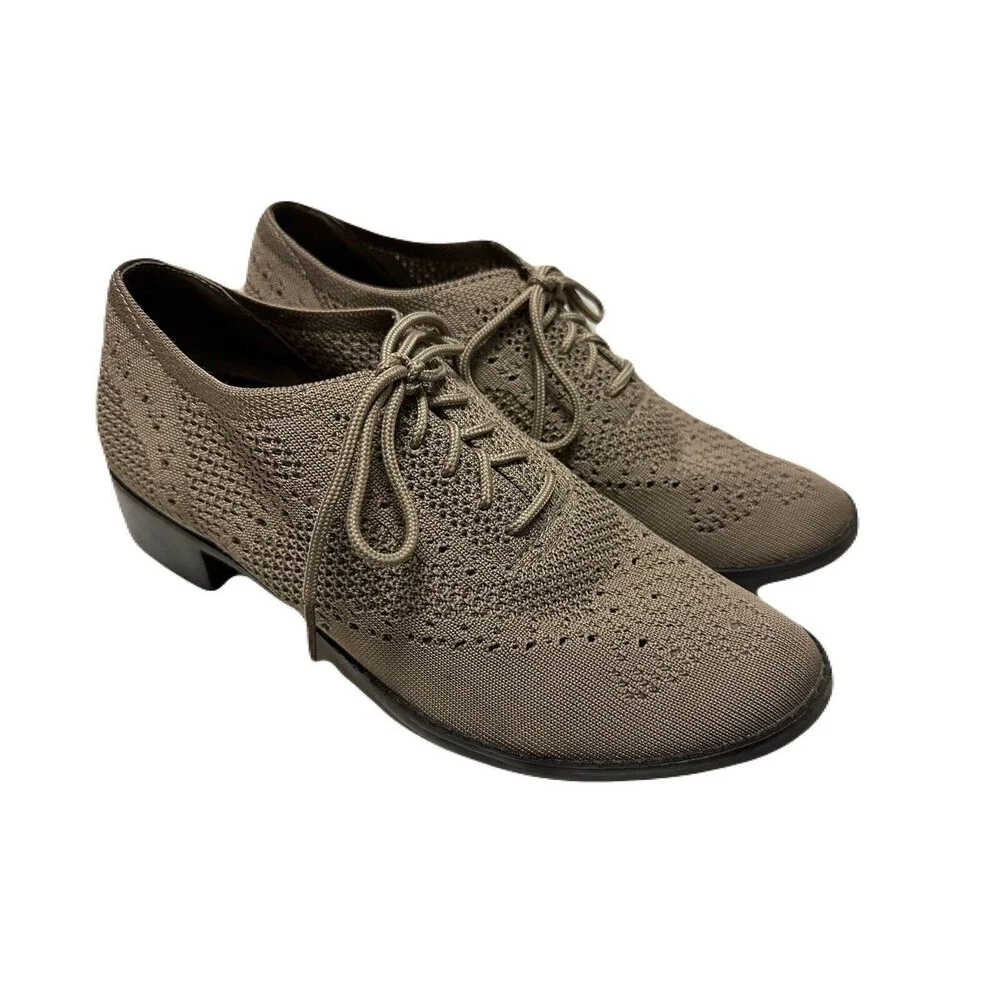 Aetrex Womens Size 7.5-8 38 EU Taupe Hayden Knit Stretch Knit Oxford Shoes EUC